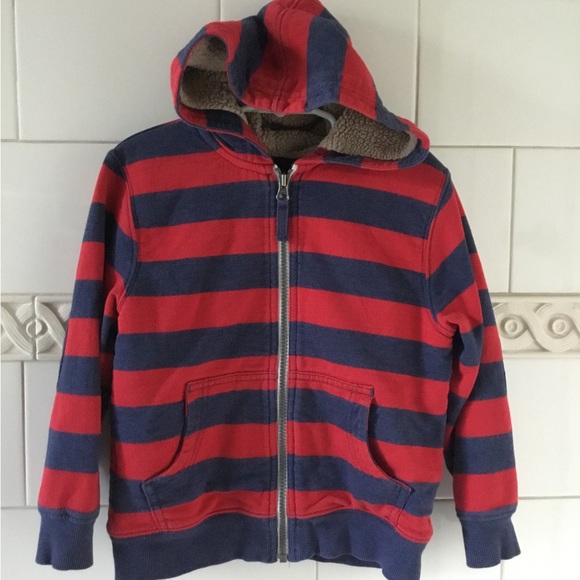 Hanna Andersson Boys Striped Sherpa Lined Hoodie Jacket Size 110 or a US size 5 - Picture 1 of 6